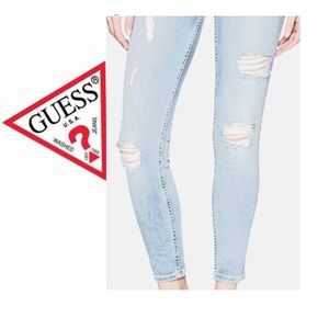 🆕 NWT GUESS Womens PowerSkinnyJean MilaLight With Destroy SZ:27 LightWash $49.